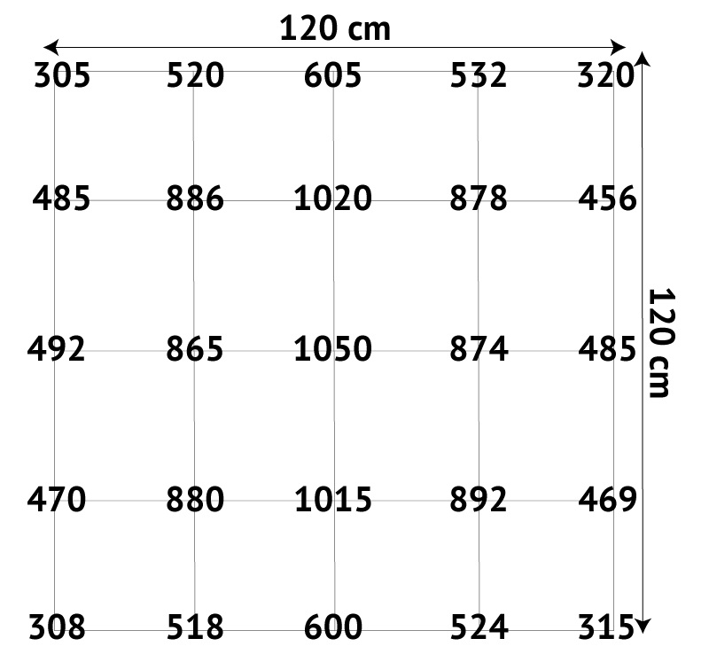 Ein PPFD-Diagramm, auf dem Du die Photonenkonzentration gut erkennen kannst.